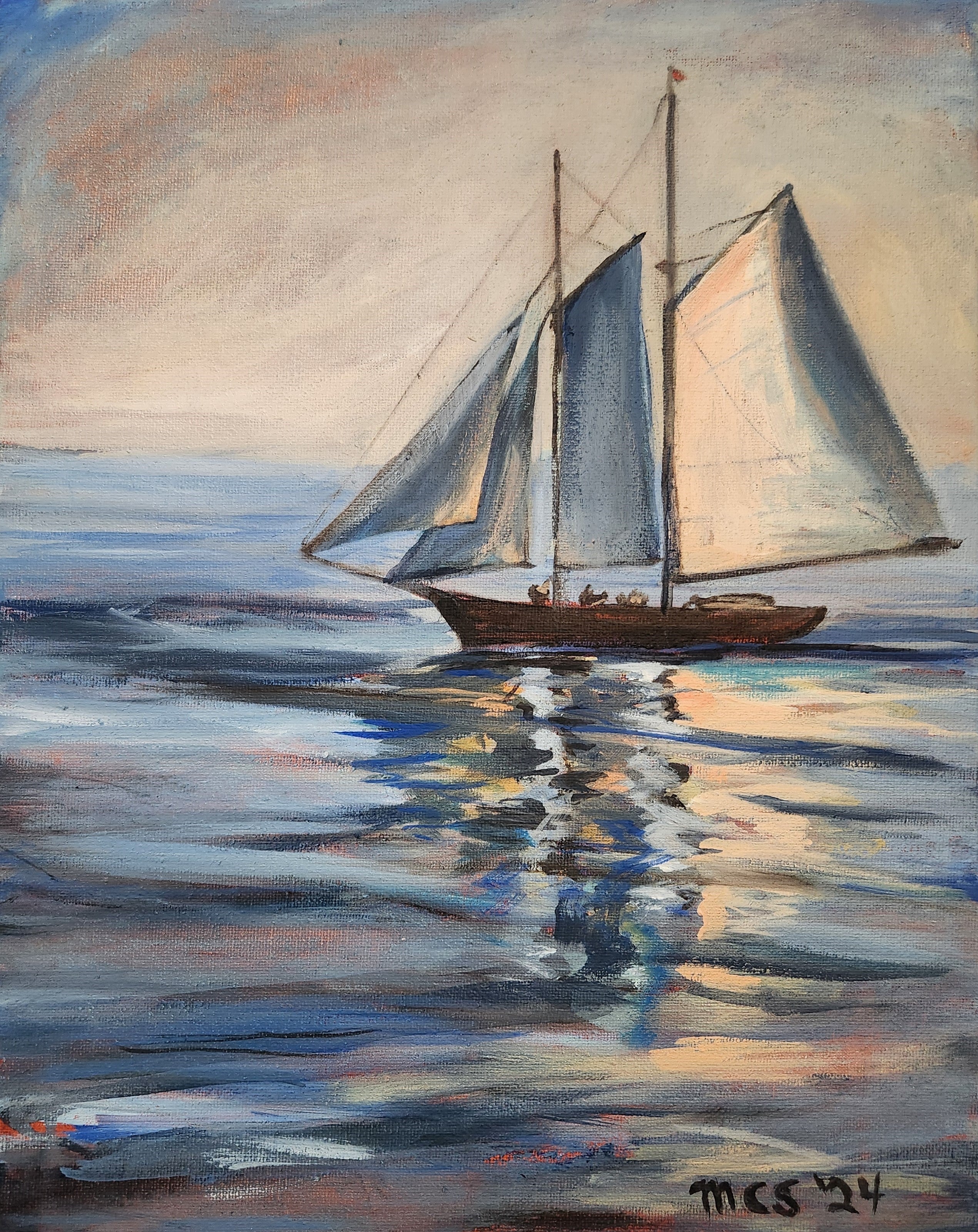 Golden Hour Schooner, Fine Art Print, 8"x10"