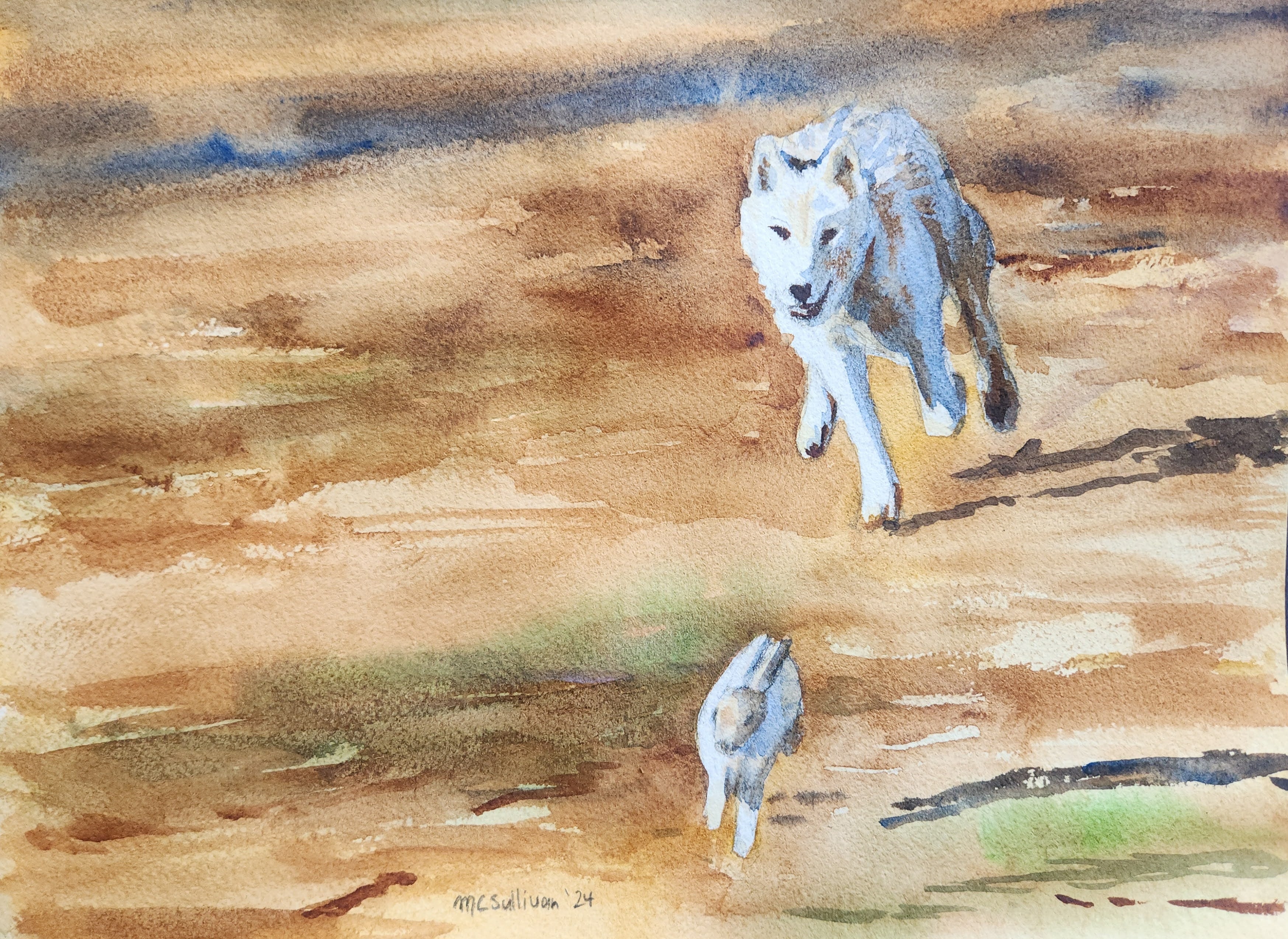 Pursuit, Original Watercolor Painting, 9"x12"