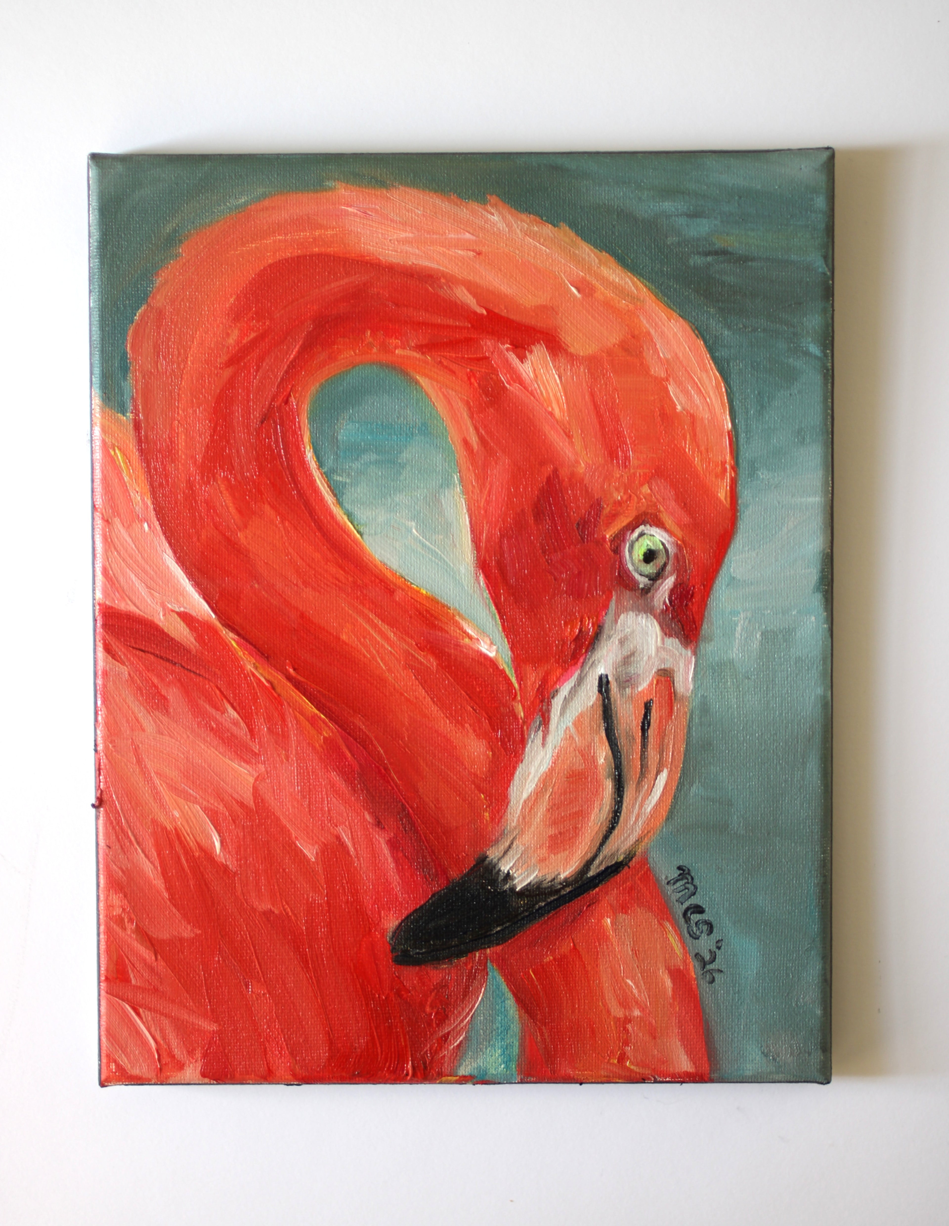 Flamingo, Oil on canvas, 8" x 10"