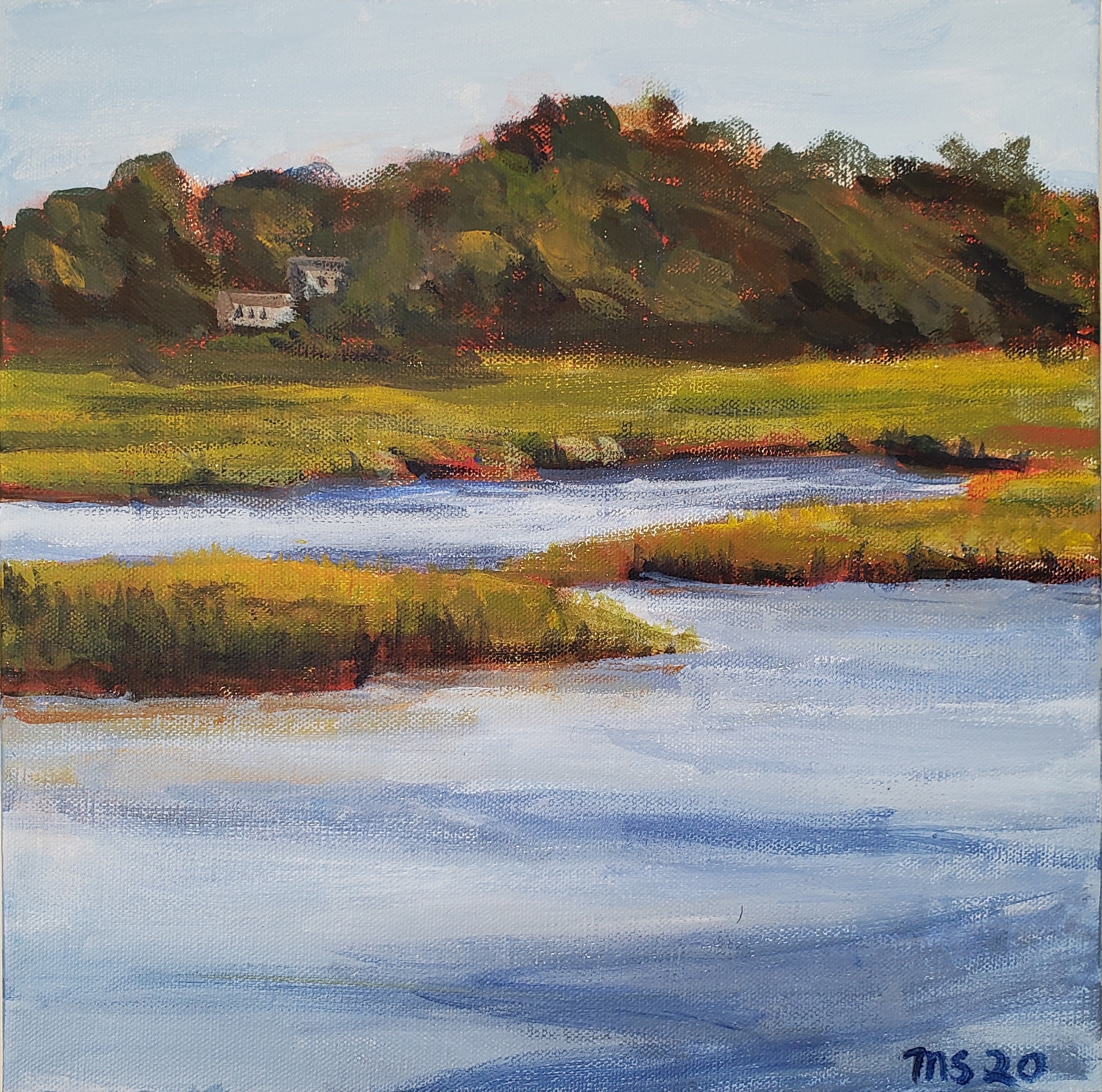 View from Cape Ann Campground, Original Acrylic on Canvas, 12"x12"