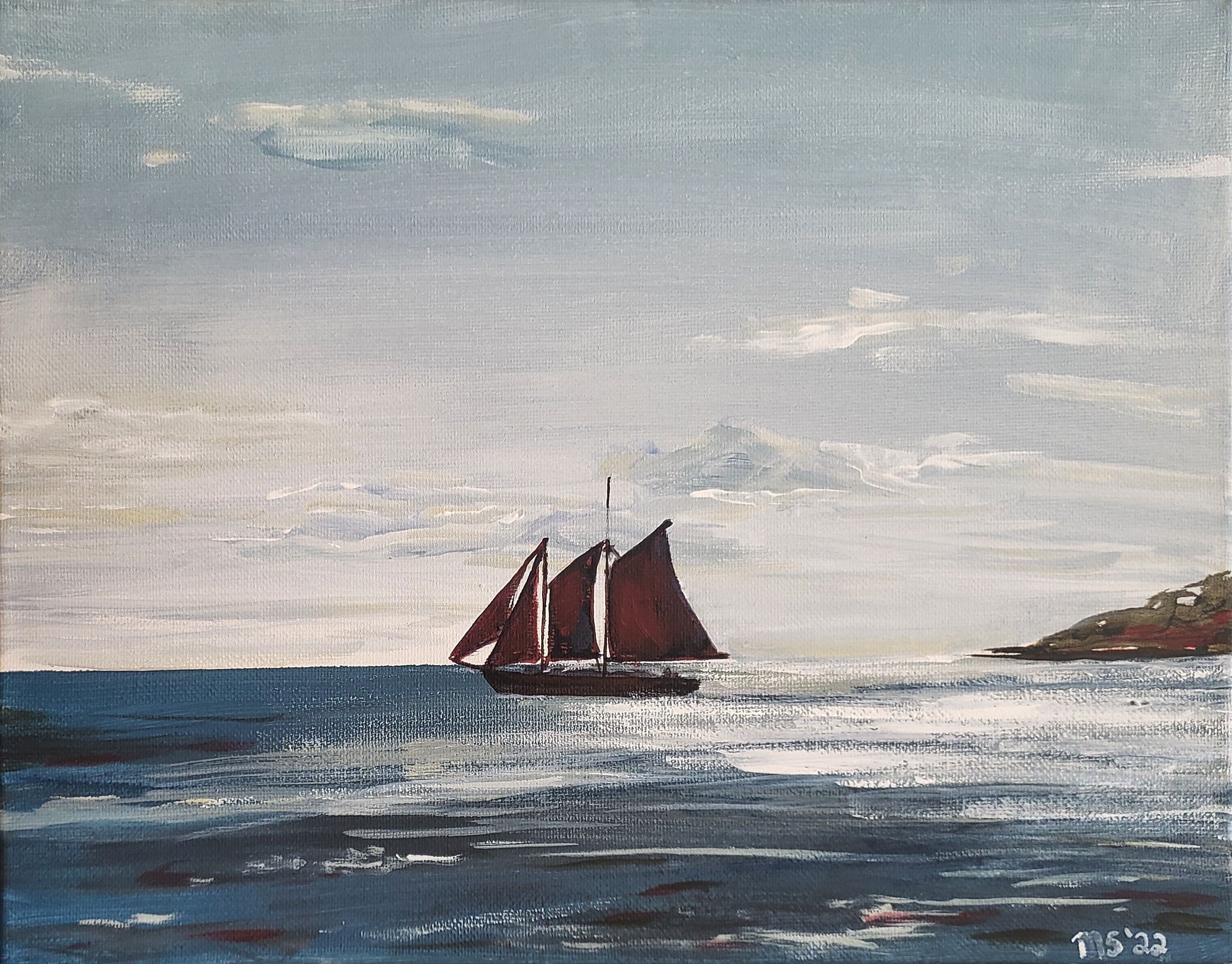 Red Schooner, Fine Art Print, 8"x10"